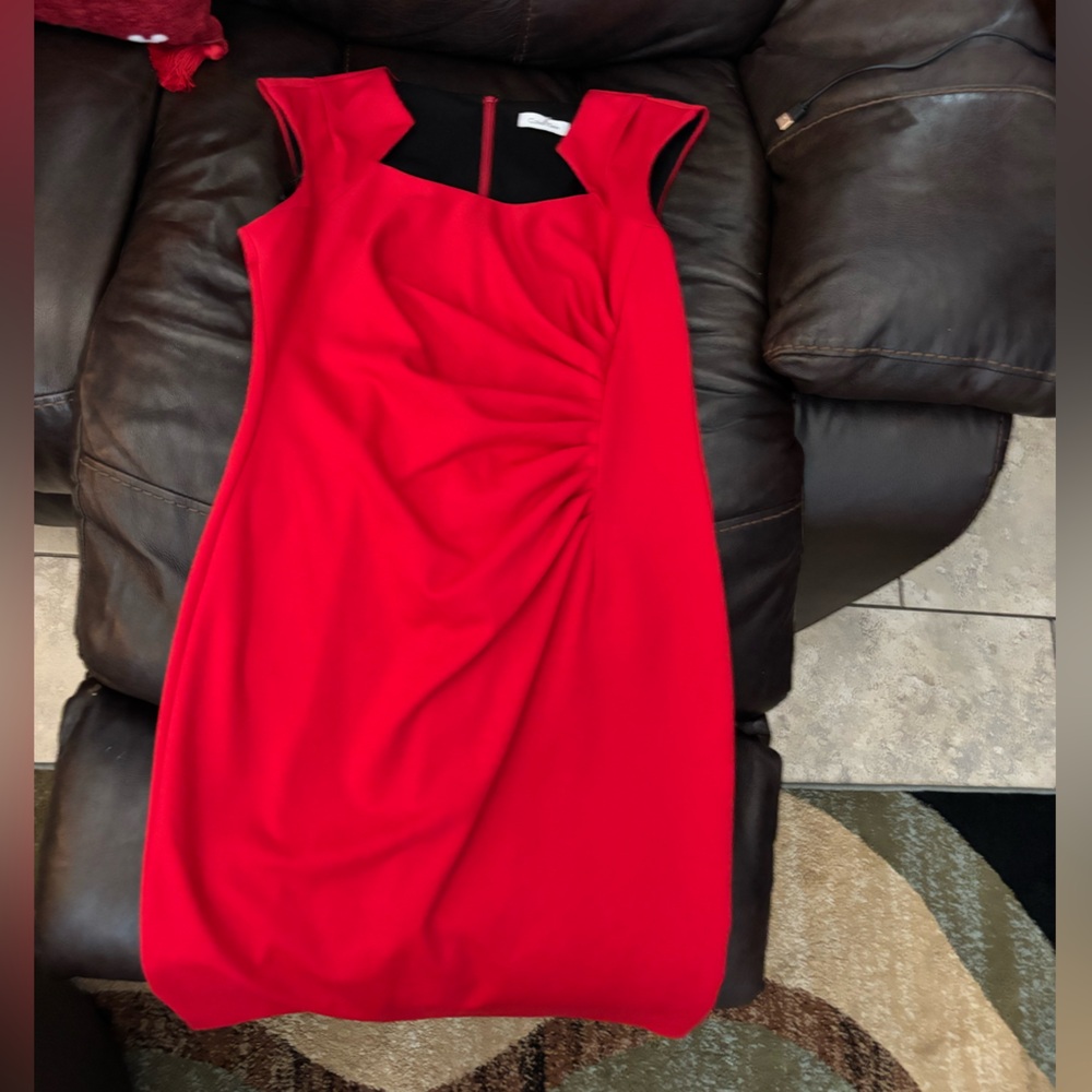 Calvin Klein Bright Red Ponte Pencil Skirt